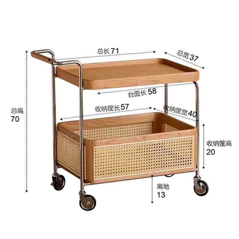 Solid wood mobile with wheel edge few stainless steel storage medieval trolley living room storage rattan storage simple coffee table