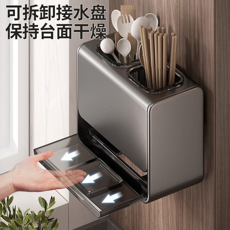 Kitchen chopstick tube rack non-punching wall-mounted wall drain acrylic chopstick cage chopstick basket storage box knife holder