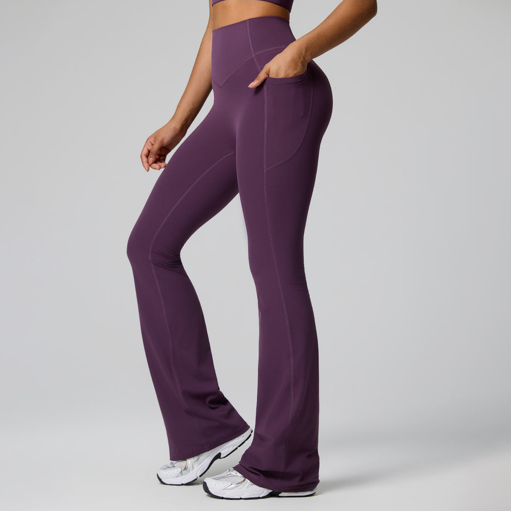 Fashion cross-border high waist shaping yoga pants hip lifting slimming lookflap pocket pants fitness pants women's wide leg slimming lookflared sweatpants