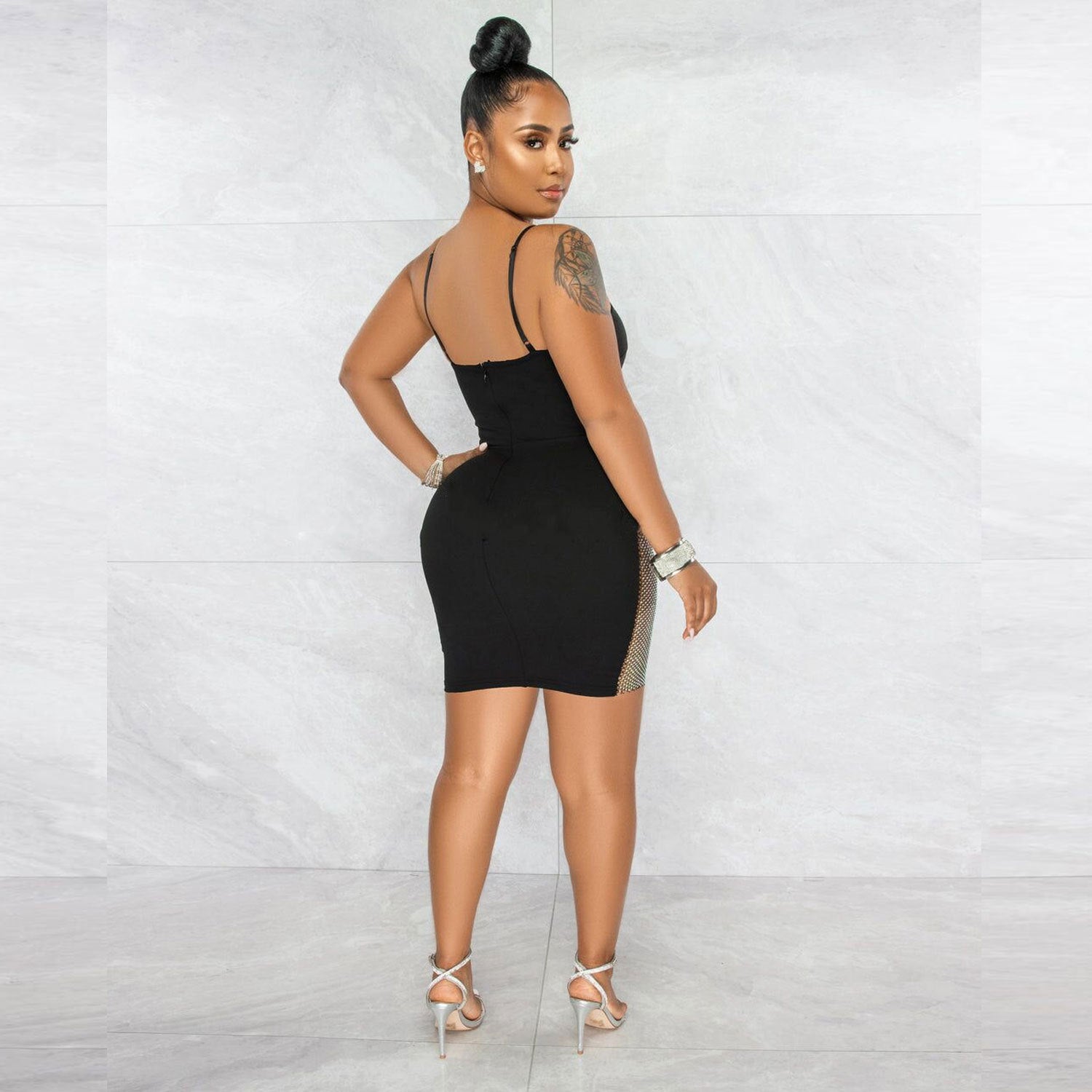 SK2445 European and American sexy slim-fitting, mesh hot diamond suspender dress