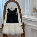 Girls' dress  autumn new arrival: sleeveless tank dress with lace trim, two-piece set (perfect for the "rich girl" look)