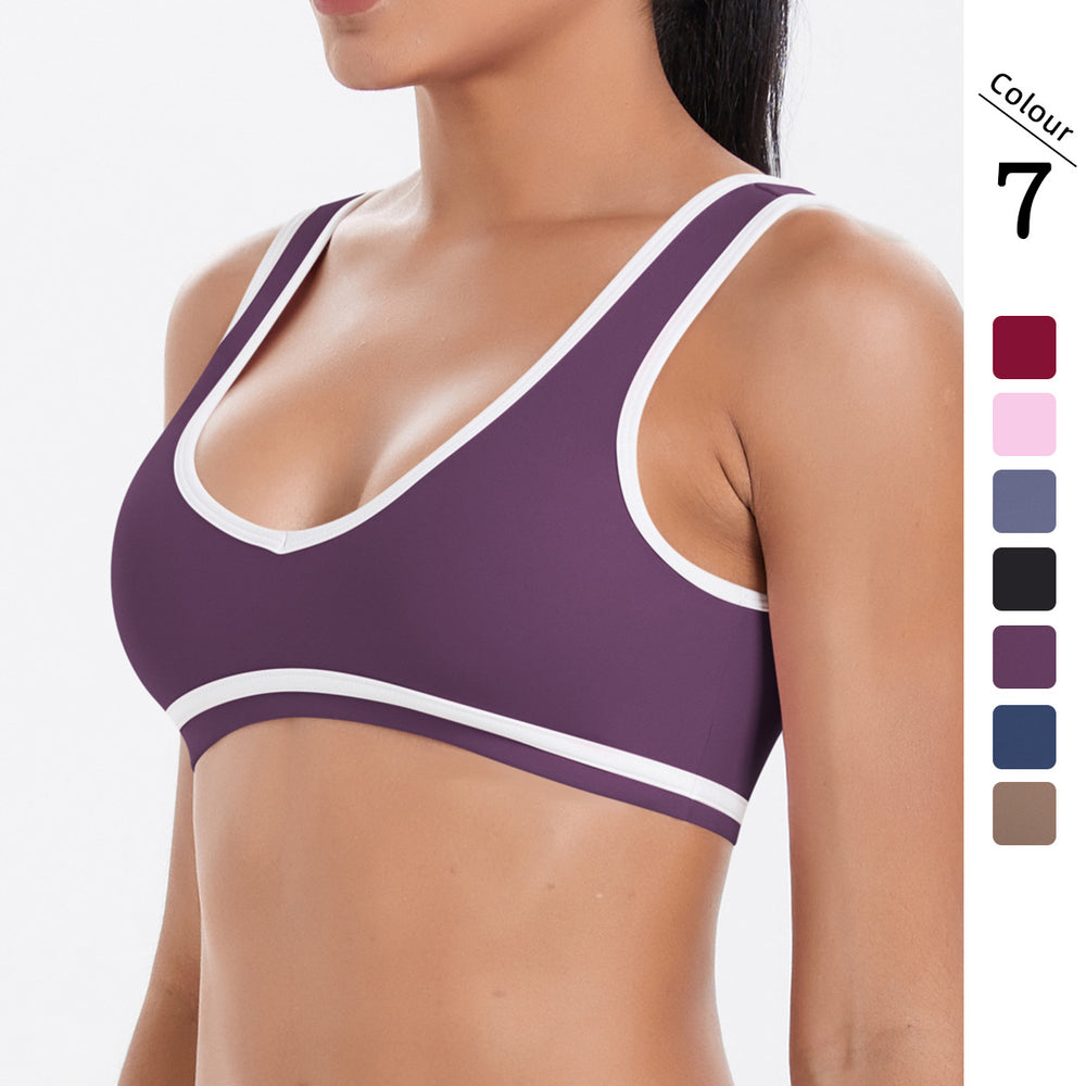 New arrival cross-border double-sided brushed color matching tight breathable beautiful back sports bra running fitness yoga weartops women