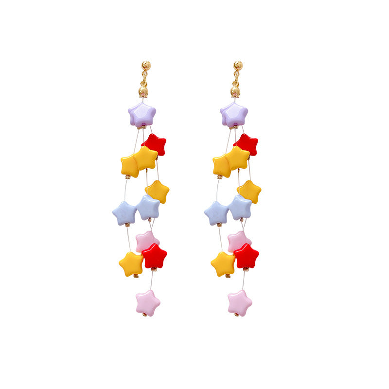 Summer color dopamine star tassel earrings - unique design, sweet & long dangle earrings - new for 2026