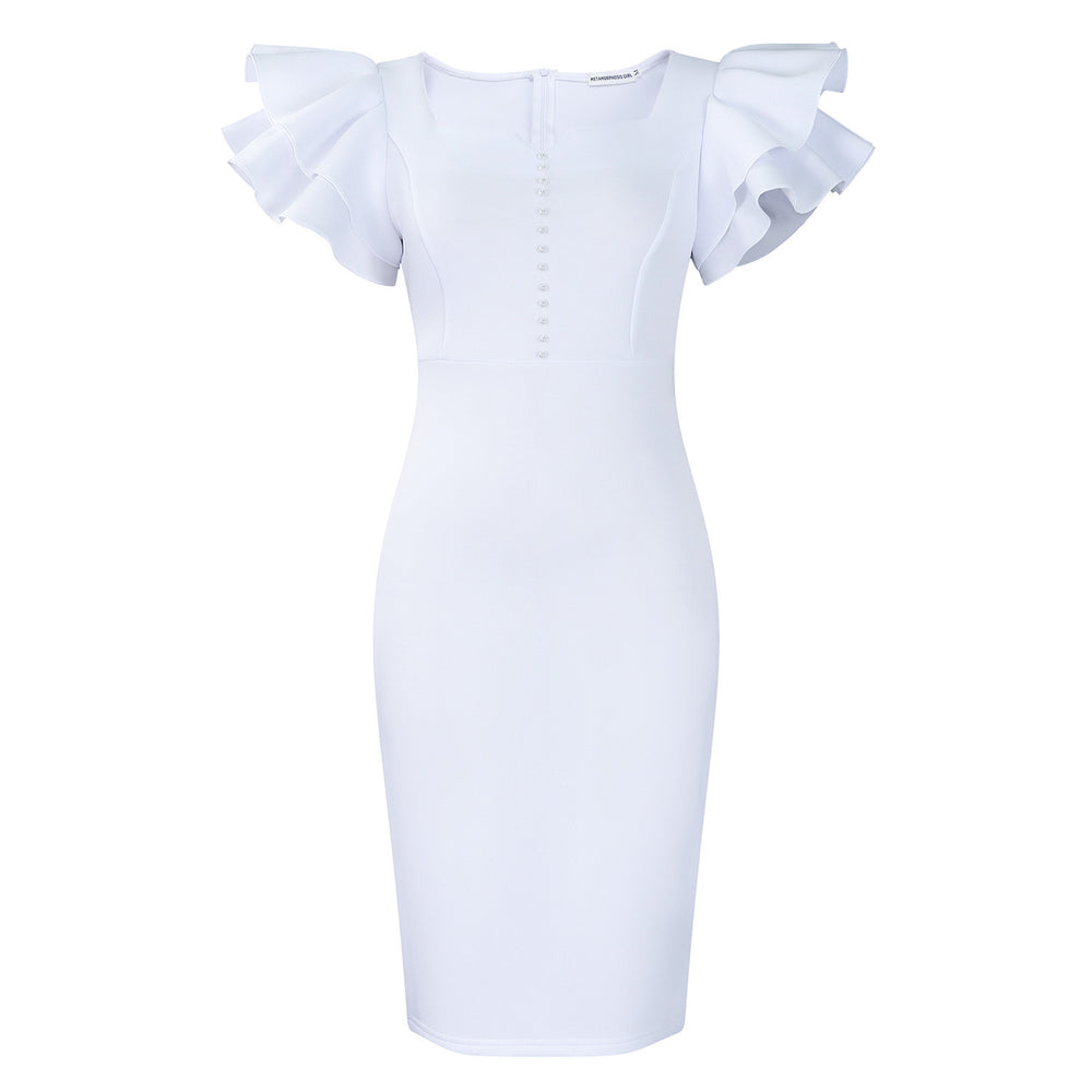 D575 cross-border independent station fashion summer women's beaded ruffle sleeve bodycon party dress african dress