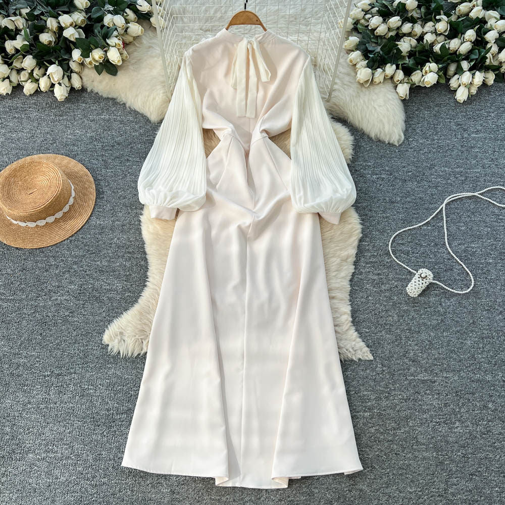 French chic flared sleeve maxi dress with 3d floral embroidery - high waist, slimming a-line silhouette