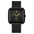 Square fashion autumn/winter niche student watch, minimalist silicone strap, korean style ins women's quartz watch, black