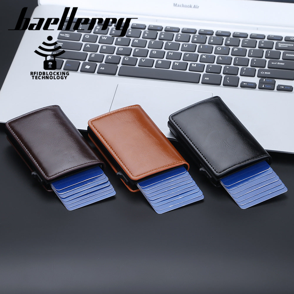 Baellerry's new men's card bag, European and American multi-card space side push aluminum box card cover, anti-theft brush, small card clip wholesale