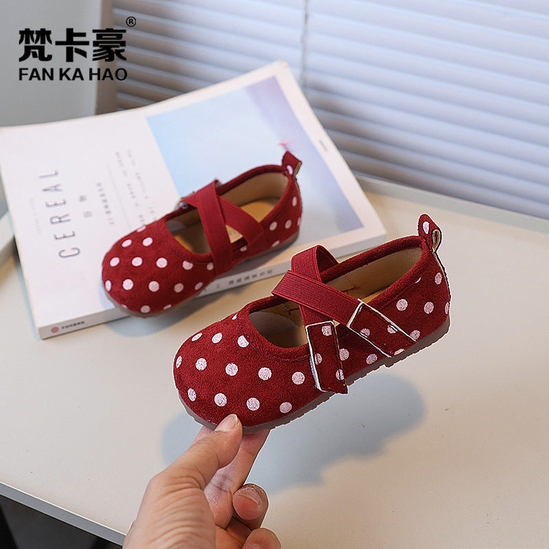 Vancahao girls' leather shoes -  autumn new collection: children's country style polka dot soft sole princess shoes, baby flats