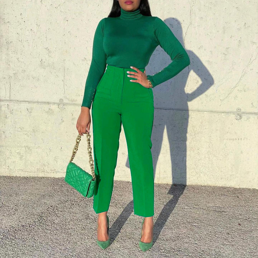 D423 european and american style plus size  fashionable elegant casual slimming high waist trousers solid color african professional pants