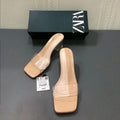 Za2024summernew arrival thick heel women's shoes square toe one strap high heels women's pvc open toe open heel glass heel cool