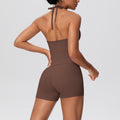 New arrival cross-border pure color brushed beautiful back strap halterhigh waist yoga clothes suit sports running fitness suit for women