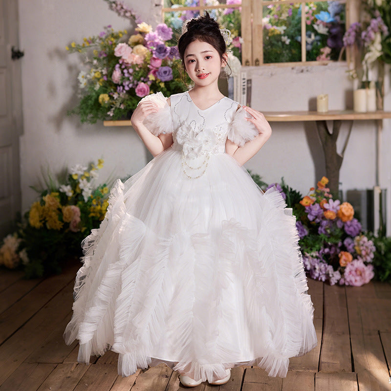 Girls' dresses  new flower girl wedding dress evening gown elegant piano recital banquet party dress cross-border e-commerce