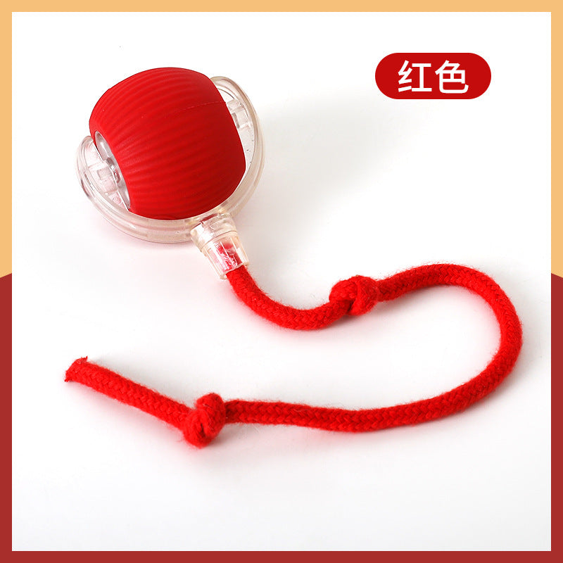 new cat toy gravity smart red rope rolling ball bird sound electric cat teasing ball tooth grinding and bite resistance