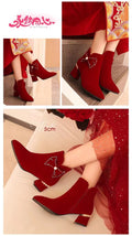 Wedding shoes bridal shoes winter fleece-lined thick heel 2023new arrivalwinter red high heels women's wedding boots not tired feet