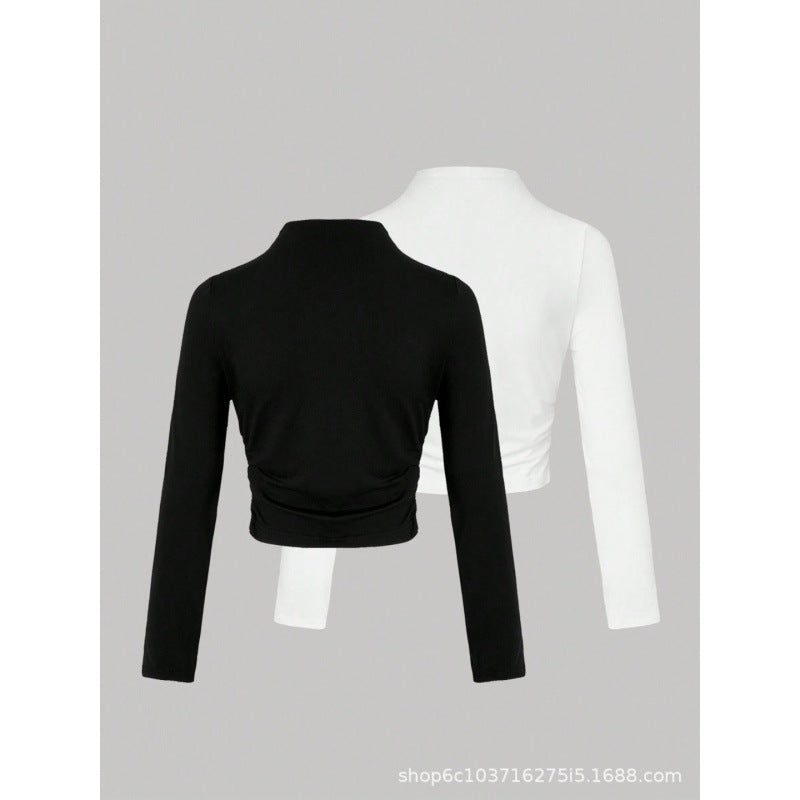 Women's  autumn hot girl style: ruched waist, sexy long sleeve, new autumn collection, slim fit high neck