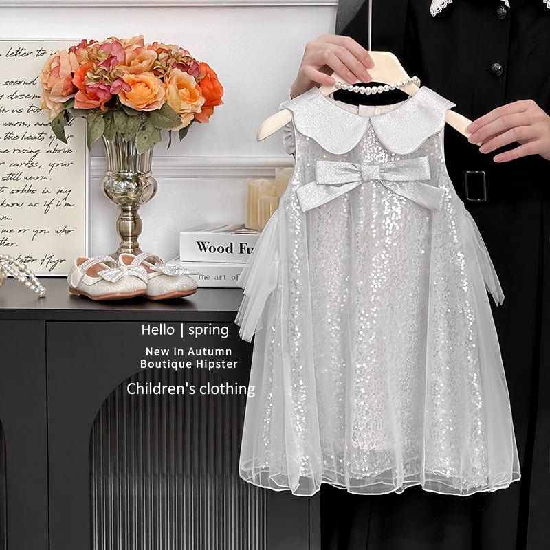 Girls' dress  summer new arrival sequin fairy vest dress suspender princess dress
