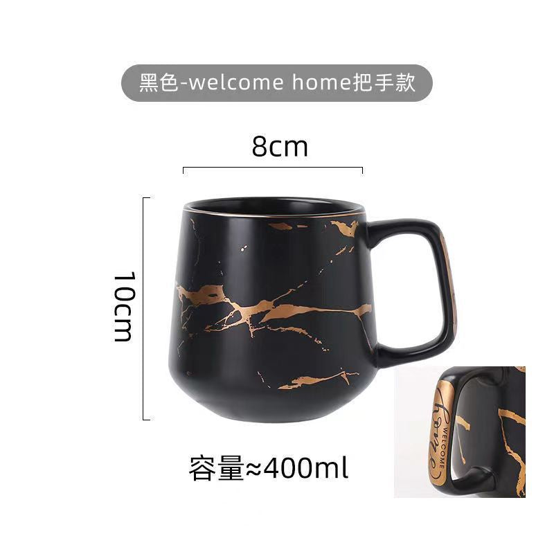 Minimalist ins style mug with lid and spoon - large capacity, nordic design, gold trim ceramic mug - wholesale for couples' gifts