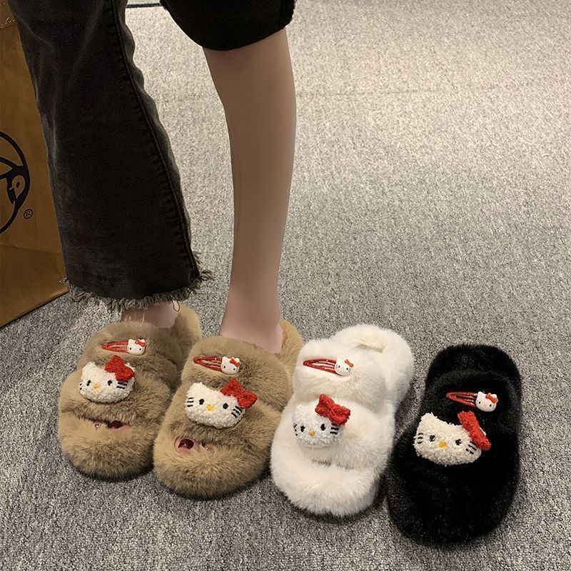 Thick sole furry slippers non-slip cartoon cute kitten outwearstuffed velvet cotton shoes for women autumn winternew arrivaleasiest for match