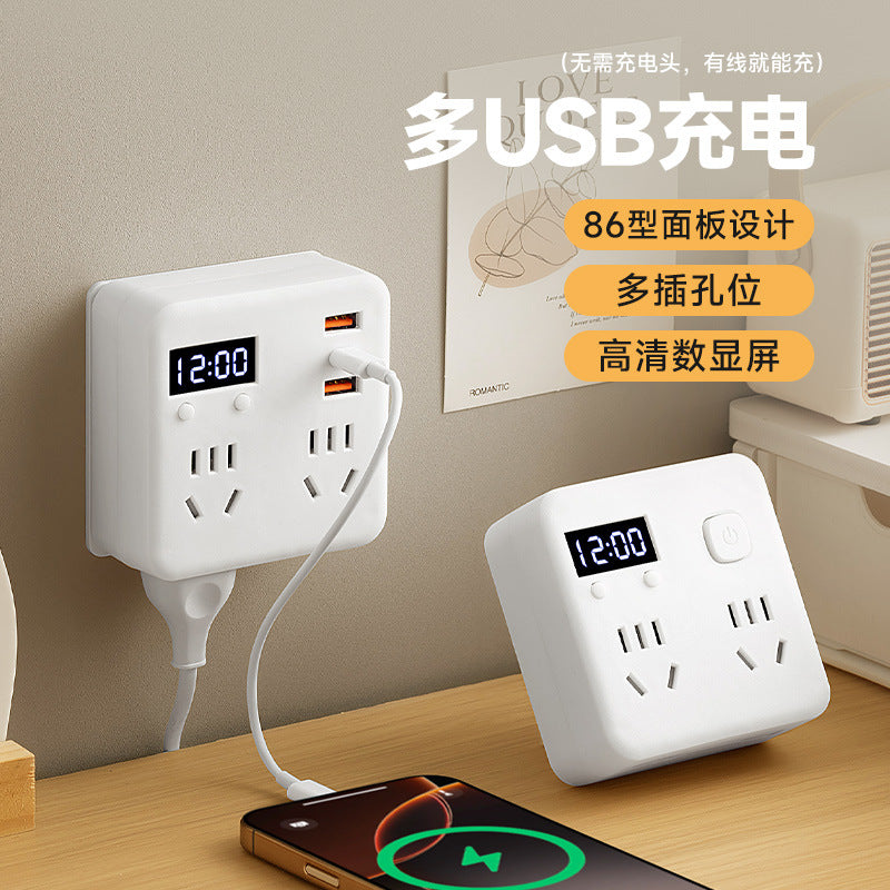 Digital display clock converter socket 86 type household one-to-multiple mobile phone charging strip panel wireless expansion
