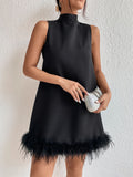 fashionnew arrival half turtleneck sleeveless short skirt raw edge hem slimming lookeleganta-line version dress