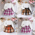 autumn new arrivals: puff sleeve top + plaid midi skirt - european & american style, direct from the manufacturer for cross-border e-commerce, girls' fashion wholesale