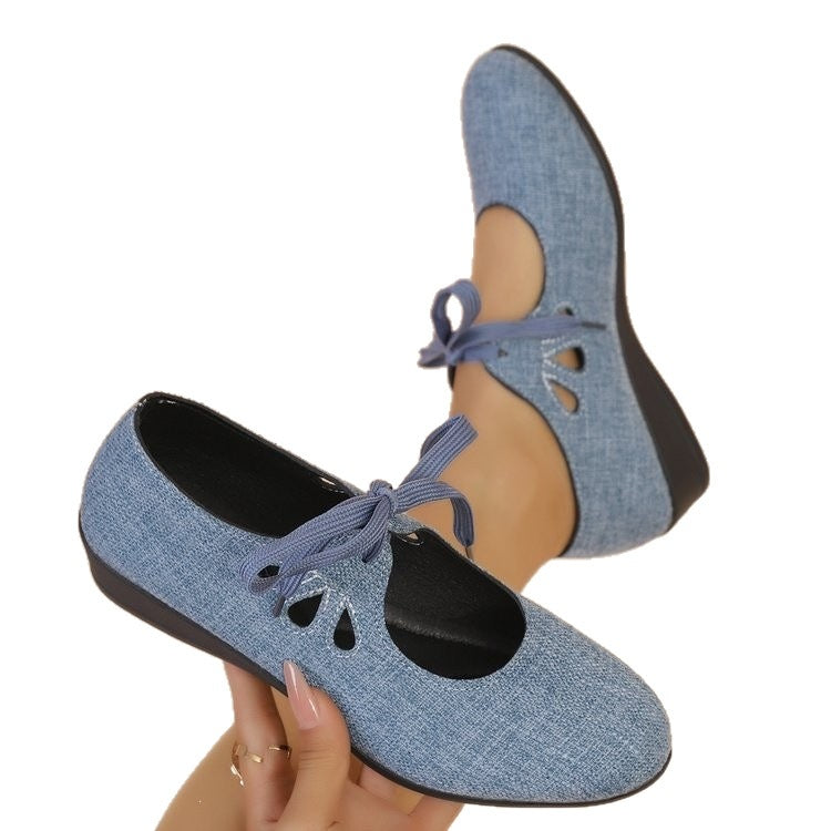 summer new arrival: plus size women's casual flats, round toe lace-up mom shoes - wholesale