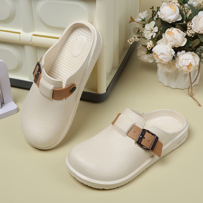 Durable birkenstock shoes women's summer couple fashion outwear thick sole heightening indoor waterproofnon-slip nurse shoes toe cap slippers