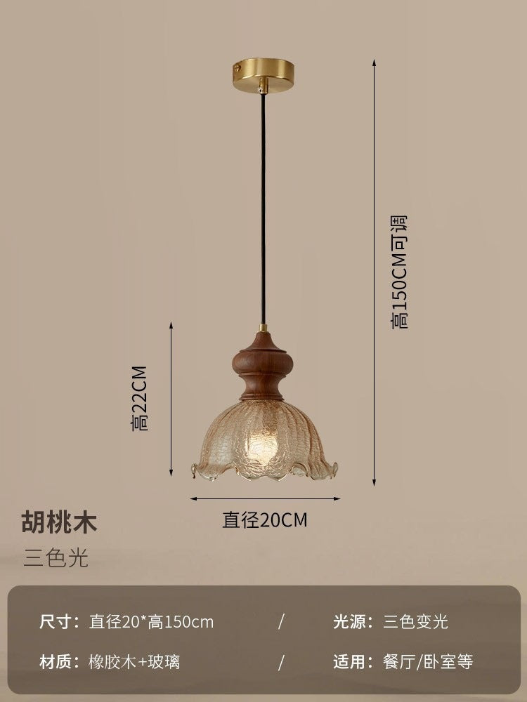 Walnut bedroom dining room light medieval living room Nanyang style French retro ice cracked glass multi-head chandelier