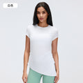 Summer crew neck activewear short sleeve women's ruched waist slimming yoga top running fitness t-shirt d26071