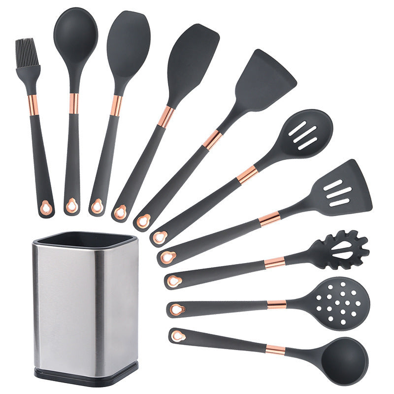 Cross-border silicone cooking spaghetti spoon scraper set Kitchenware rose gold handle large kitchen set high temperature resistance
