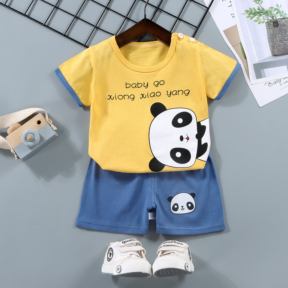 Kids' short-sleeve set: 100% cotton boys' t-shirt & baby summer outfit - girls' shorts, infant clothing, wholesale summer apparel