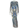 Fashionins cross-border color matching women's street style hip-covering one-step skirt v-neck long sleeves metal ring waist dress