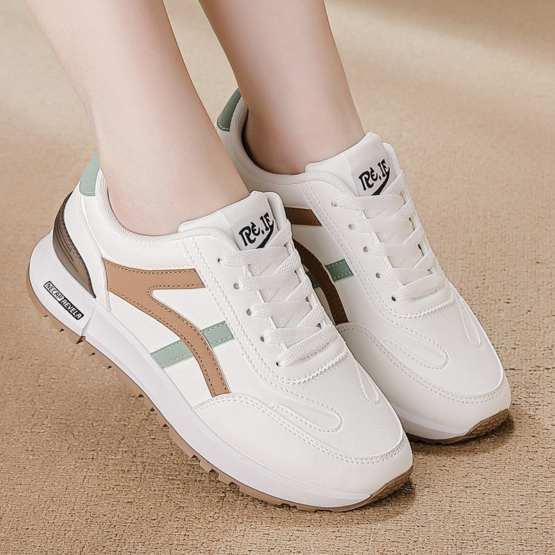 plus size women's shoes spring & fallnew arrival leather sneakers women's korean style flatscasual soft bottom running dad shoes