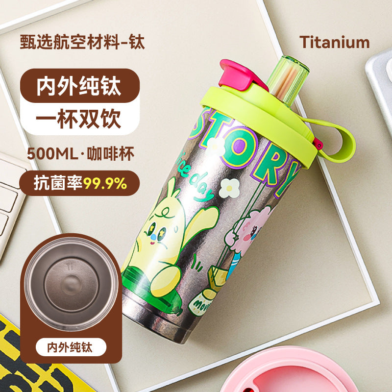 Pure titanium coffee cup thermos cup for men and women, double drinking cup, high-looking car portable cold-proof pure titanium cup