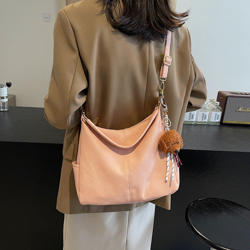 Grey textured large-capacity casual messenger bag 2025 new trendy fashion versatile simple style shoulder bag big bag