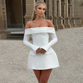 Autumn european and american style women's new fashion elegant backless off-the-shoulder bandeau slim-fit long sleeve a-line dress