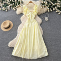 Frenchruffles square neck dress women's summernew arrivalk-stylehigh waistslimming look holiday styleelegant long skirt