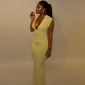 autumn new arrivals: european & american style women's solid color v-neck ruched sleeveless bodycon dress - sexy & chic