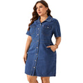 Fashion cross-border  plus size women's clothing  independent station lapel short-sleeved cardigan medium-length dress direct sales