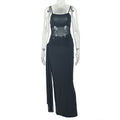 European and american style cross-border women's solid color design cropped bodycon dress - round neck slim fit streetwear maxi dress