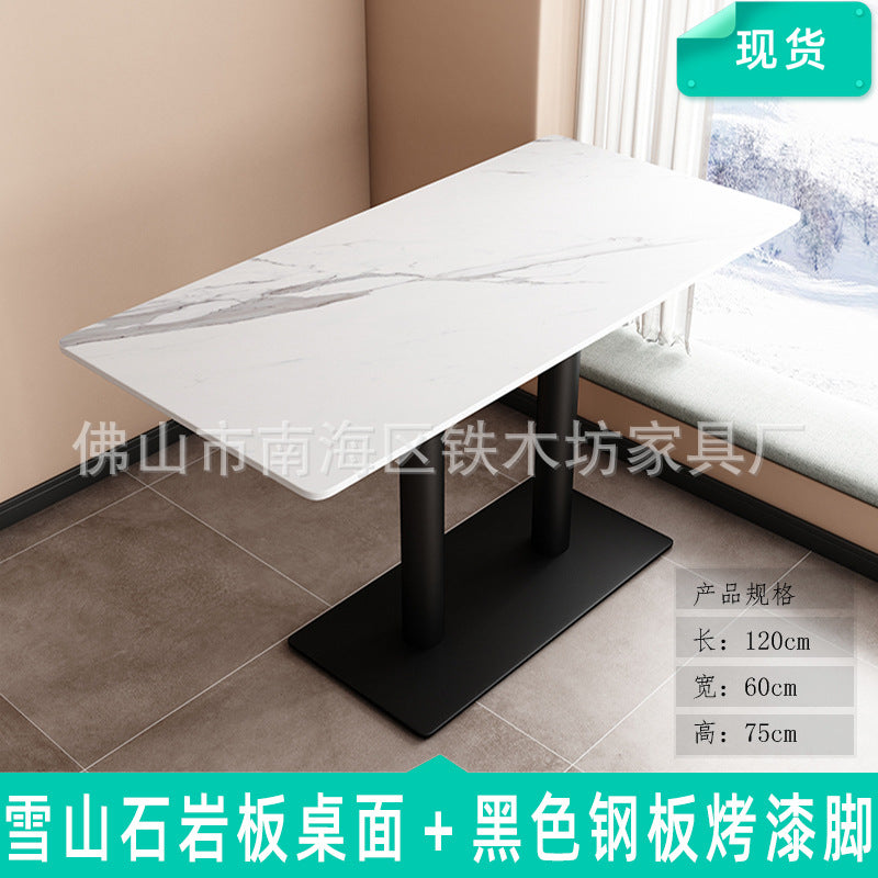Customized commercial slate dining table simple table bar milk tea fast food restaurant canteen rectangular table apartment negotiation table and chairs