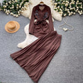 French chic embroidered cardigan & high-waisted midi skirt set - autumn sequin waist-cinching slimming two-piece - premium style