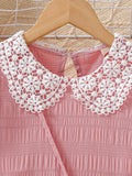 spring new arrivals: girls' european & american elegant style lace collar a-line dress with matching bag two-piece set