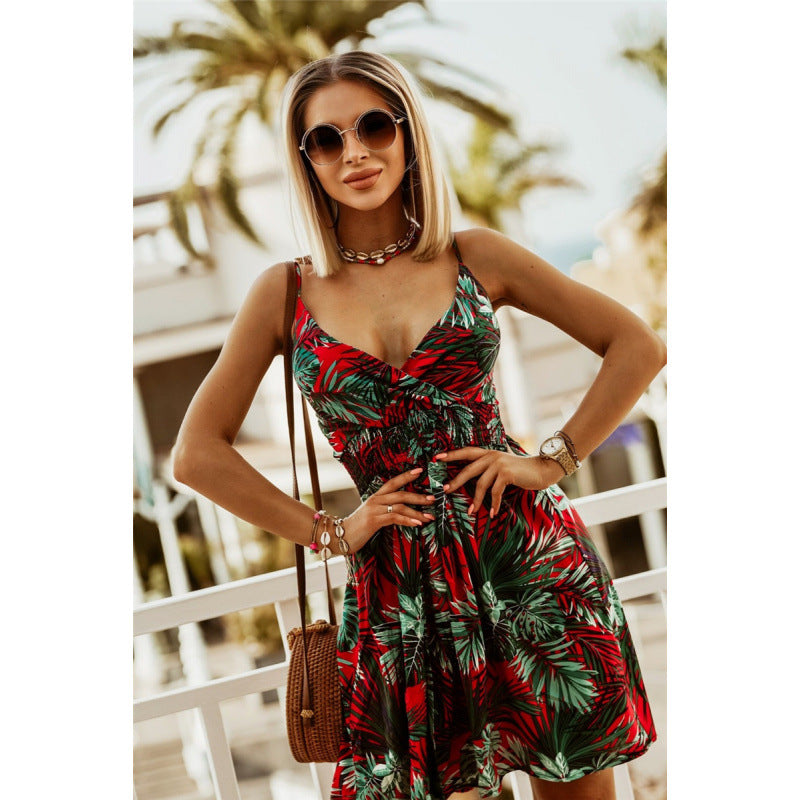 Ebay  new arrival v neckprinting suspender waist dress