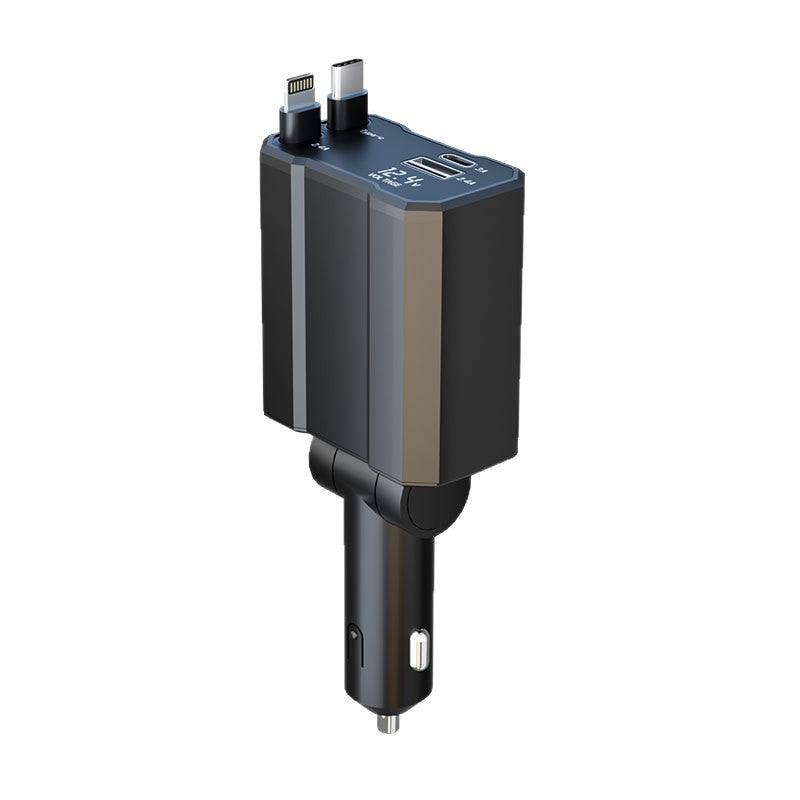 Car charger with dual usb ports and retractable cable - 2-in-1 design - universal compatibility for apple & huawei - fast charging