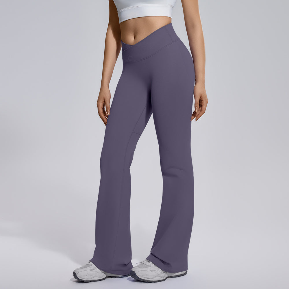 seamless micro-flared wide-leg cross-waist hip-lifting and abdominal-controlling high-elastic flared pants sports running fitness yoga wear for women