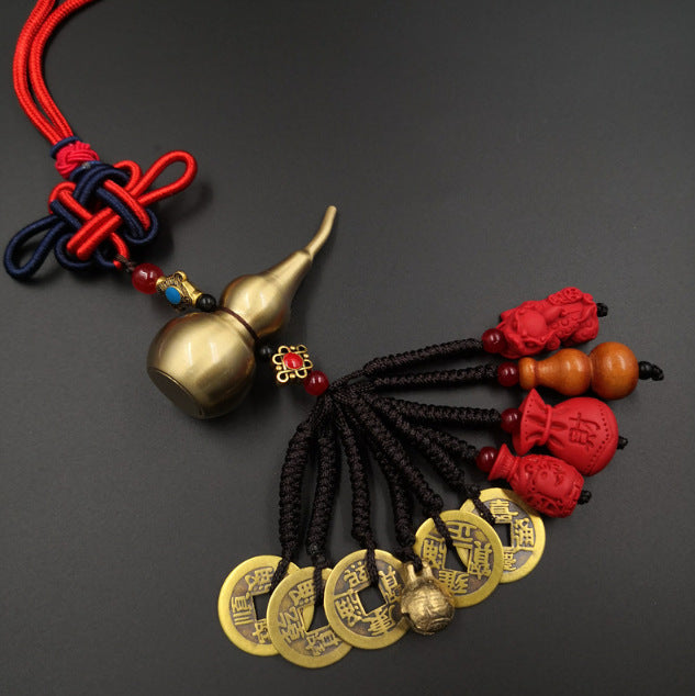 Car pendant chinese knot cinnabar copper gourd perfect car hanging five emperors money key chain mahogany car pendant