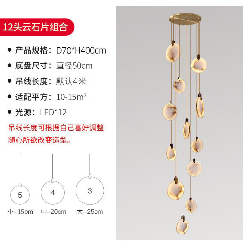 Accessible luxury all-copper spanish marble living room chandelier new chinoiserie round cake restaurant duplex house courtyard rotate staircase