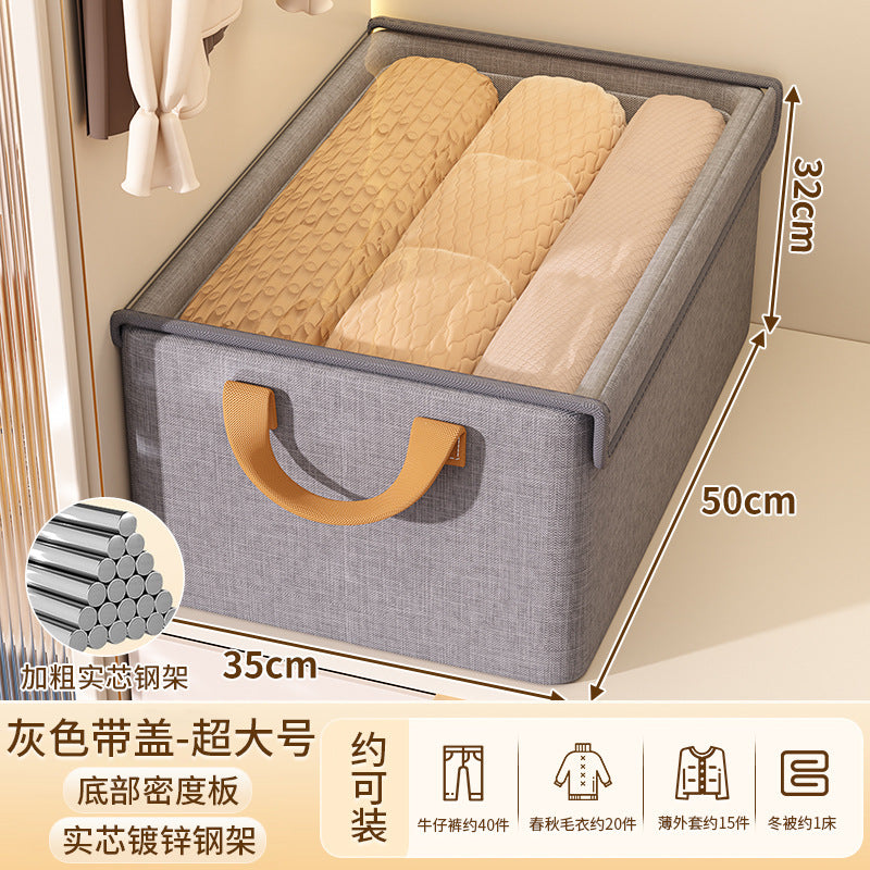 Clothes storage box Household wardrobe Foldable fabric finishing box for clothes and pants Large capacity storage basket with lid