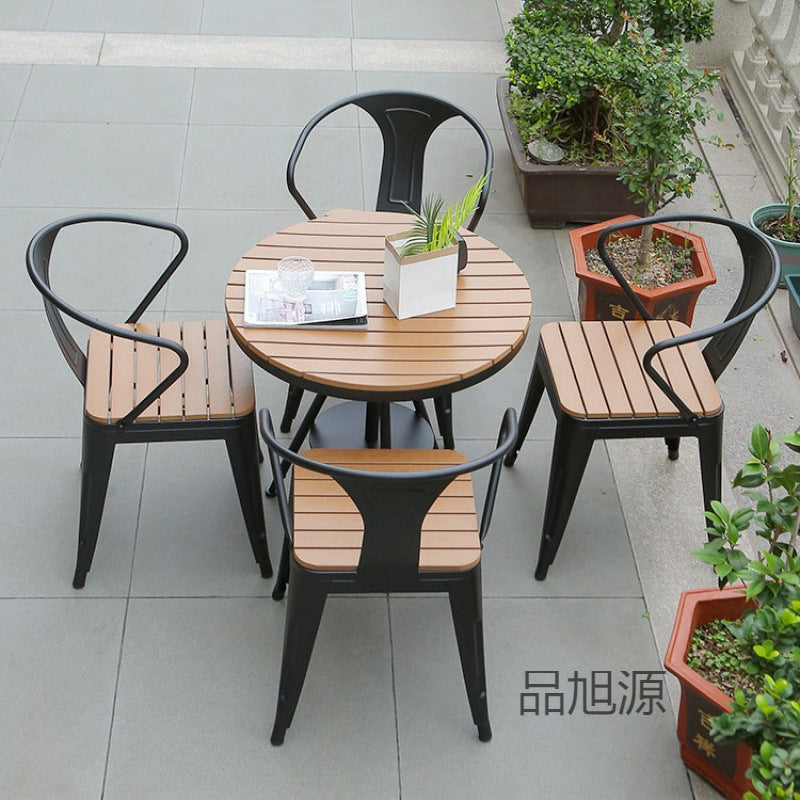 Anti-corrosive wood balcony tables and chairs outdoor leisure villa coffee milk tea shop courtyard waterproof plastic wood tables and chairs combination kit
